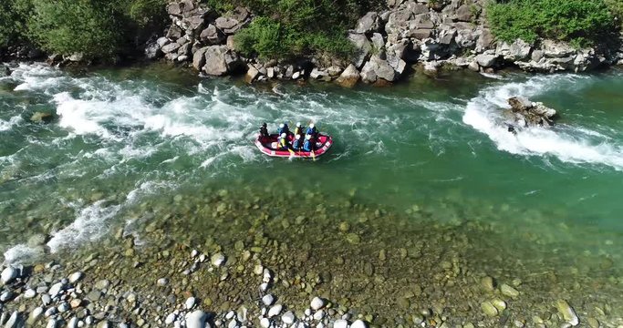 Water rafting on the rapids of river Sesia , Piedmont, Italy. 