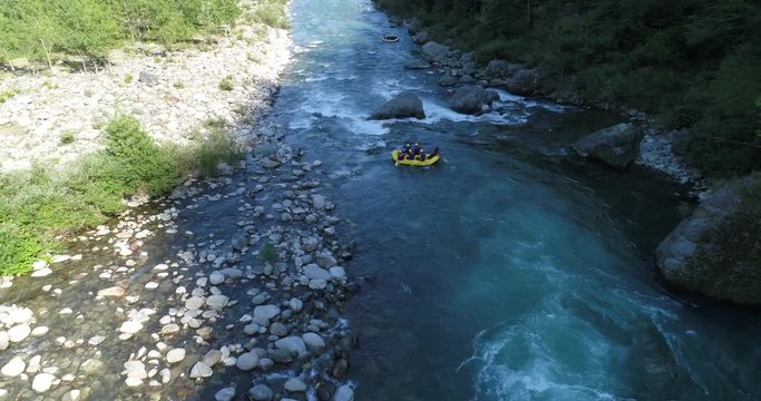 Water rafting on the rapids of river Sesia , Piedmont, Italy. 