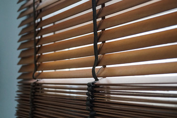 wood blind shade curtain and shadow tree background