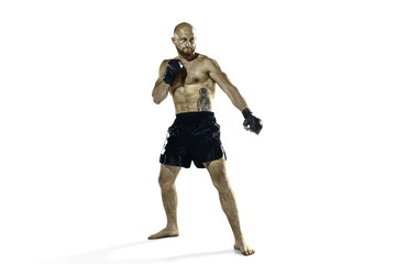 professional boxer boxing isolated on white studio background
