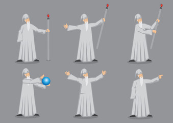 Old Wizard Vector Character Illustration Set