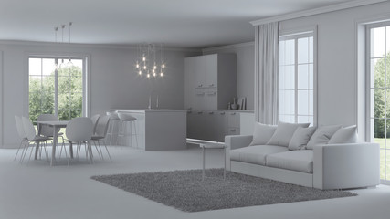 Fototapeta premium Modern house interior. Repairs. Gray interior. 3D rendering.