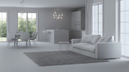 Modern house interior. Repairs. Gray interior.  3D rendering.