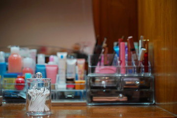 Make up kit on dressing table.