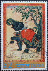 Beautiful painting of indian elephant on postage stamp