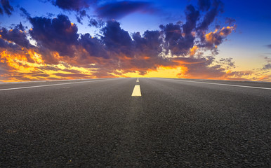 Empty highway asphalt road and beautiful sky sunset landscape