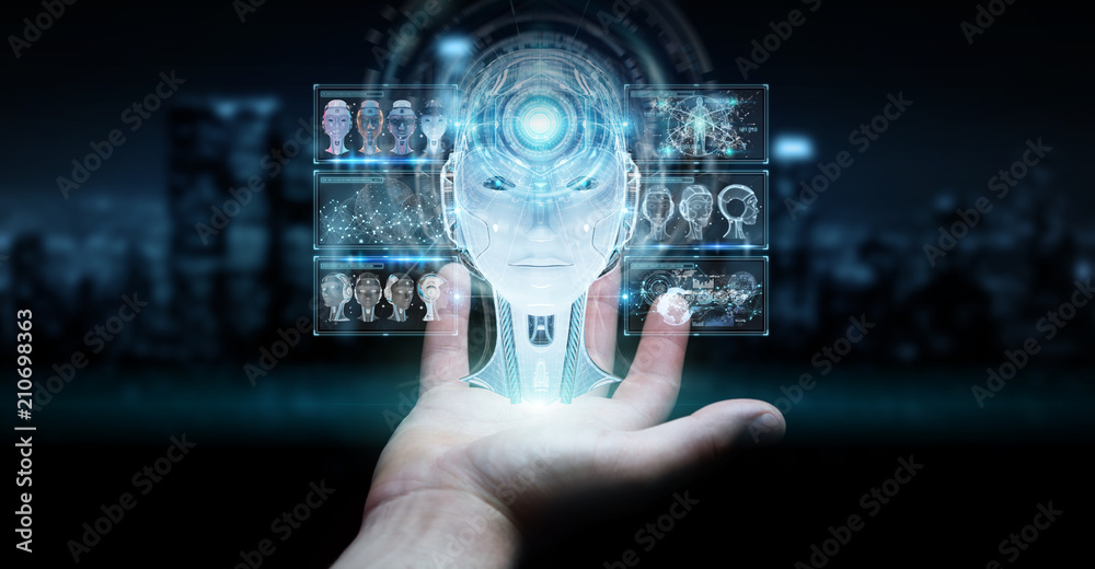 Fototapete businessman using digital artificial intelligence interface 3d rendering
