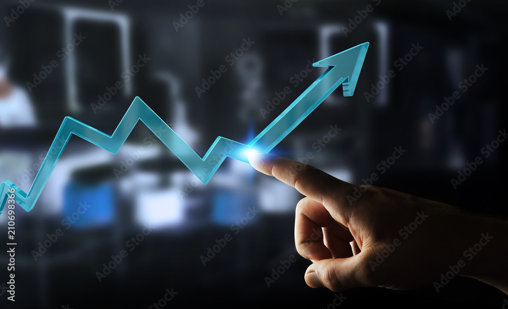 Poster Businessman using digital modern arrow 3D rendering