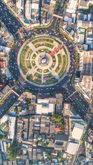 Of traffic on city streets in Thailand. Aerial view and top view Expressway with car lots.