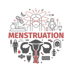 Menstrual pain. Line banner. Vector illustration.