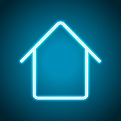 Simple house icon. Linear symbol, thin outline. Neon style. Ligh
