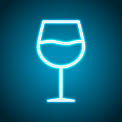 Wine glass. Linear, thin outline. Neon style. Light decoration i