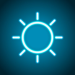 Sun icon. Linear, thin outline. Neon style. Light decoration ico