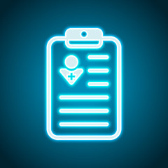 tablet, medical document. Neon style. Light decoration icon. Bri