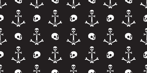 Fototapeta na wymiar Anchor Seamless Pattern vector helm boat pirate skull bone chain Nautical maritime isolated Halloween background black