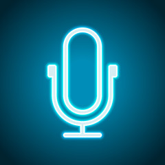 Simple microphone icon. Linear, thin outline. Neon style. Light