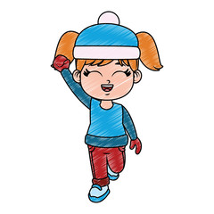 Beautiful girl with winter clothes cartoon vector illustration graphic design