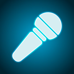 Hands microphone icon. Neon style. Light decoration icon. Bright