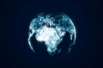 Hologram of the planet earth on the dark background. Global business technologies concept