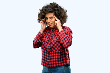 Beautiful arab woman doubt expression, confuse and wonder concept, uncertain future