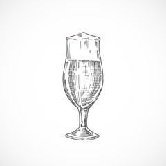 Elegant Beer Glass with Foam. Abstract Sketch. Hand Drawn Vector Illustration.