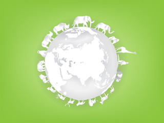 illustration vector of animal around the earth, graphic design concept of wild life on earth