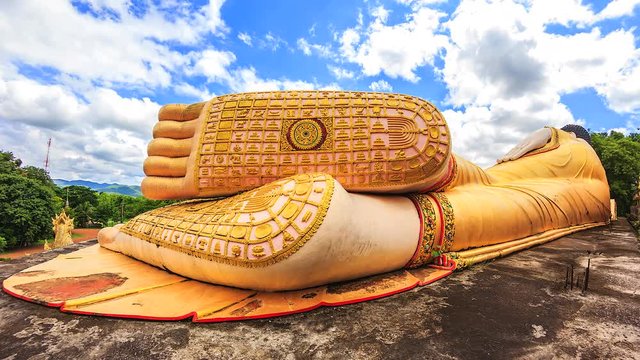 4K Timelapse of reclining buddha at Wat Phra Mongkol Kiri which is Myanmar art in Phrae province of Thailand