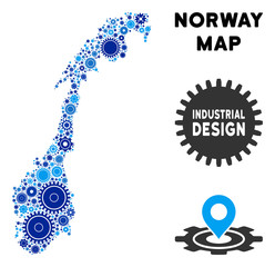Industrial Norway map mosaic of gears. Abstract territory scheme in blue color hues. Vector Norway map is designed of gears. Concept of technician work. © Aha-Soft
