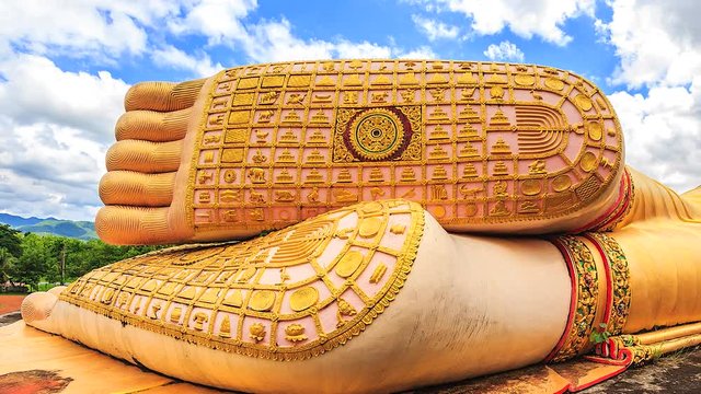 4K Timelapse of reclining buddha at Wat Phra Mongkol Kiri which is Myanmar art in Phrae province of Thailand