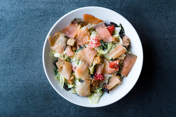 Salmon Salad with Crouton Bread Crumbs and Parmesan Cheese