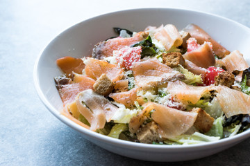 Salmon Salad with Crouton Bread Crumbs and Parmesan Cheese