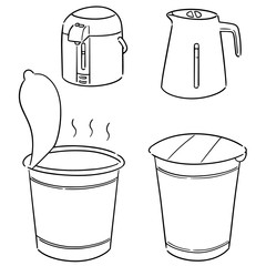 vector set of instant noodle and kettle