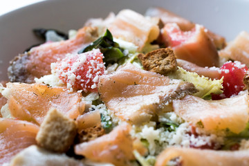 Salmon Salad with Crouton Bread Crumbs and Parmesan Cheese