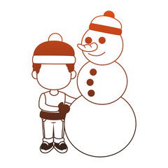 Cute boy with snowman cartoon vector illustration graphic design