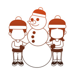 Kids with snowman cute cartoon vector illustration graphic design