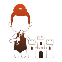 Beautiful girl in swim suit with sand castle vector illustration graphic design
