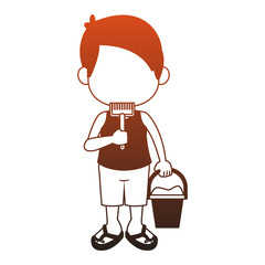 Cute boy in swim suit with sand bucket vector illustration graphic design