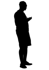 Young man with phone on a white background
