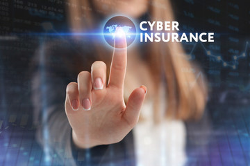 The concept of business, technology, the Internet and the network. A young entrepreneur working on a virtual screen of the future and sees the inscription: Cyber insurance