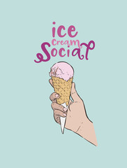 Ice-cream social, hand draw sketch ice-cream vector.