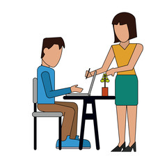 People working with laptop at office vector illustration graphic design