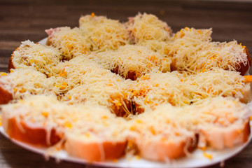 Just made delicious cheese sandwiches on the kitchen table ready for meal