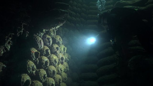 Lot of big bombs, inside the Umbria shipwreck - Red sea, Sudan