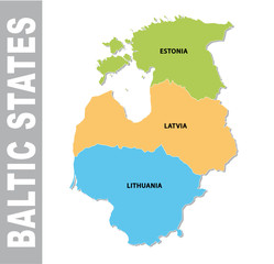 Colorful baltic states administrative and political vector map - obrazy, fototapety, plakaty