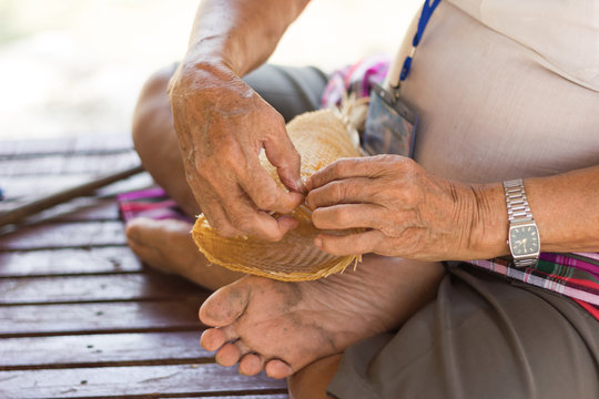 the villagers took bamboo stripes to weave into different forms for daily use utensils of the community&rsquo;s people in Bangkok Thailand, Thai handmade product.  