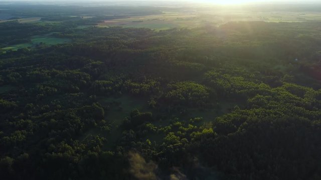 aerial landcape of river in green meadows