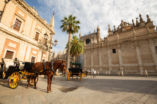Sevilla, view of the marketplace historical architecture