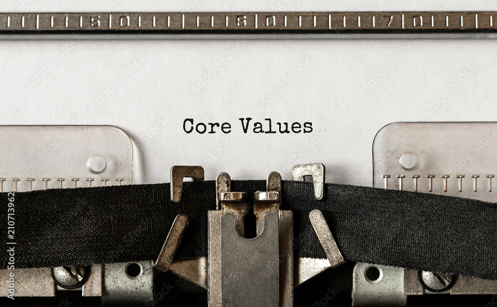 Poster text core values typed on retro typewriter