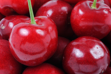 Ripe cherry berries. Close-up. Front view.