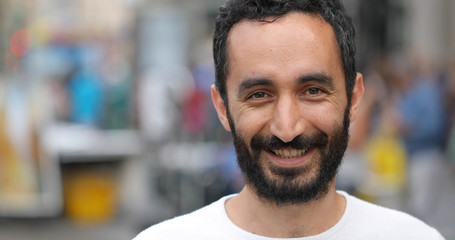 Man in city face portrait smile happy